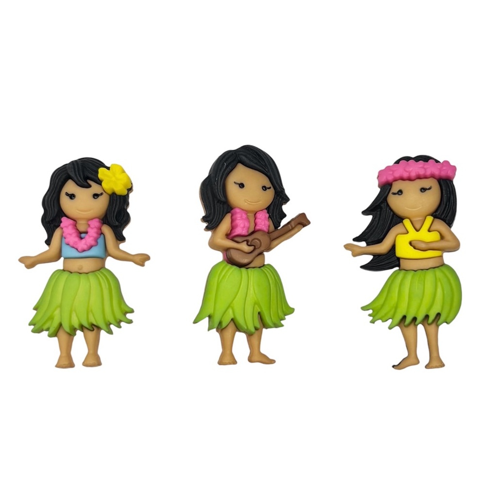 Dress It Up “Aloha” Hawaiian Girl Buttons, Decorative Shanks, 35mm, [Set of 3]